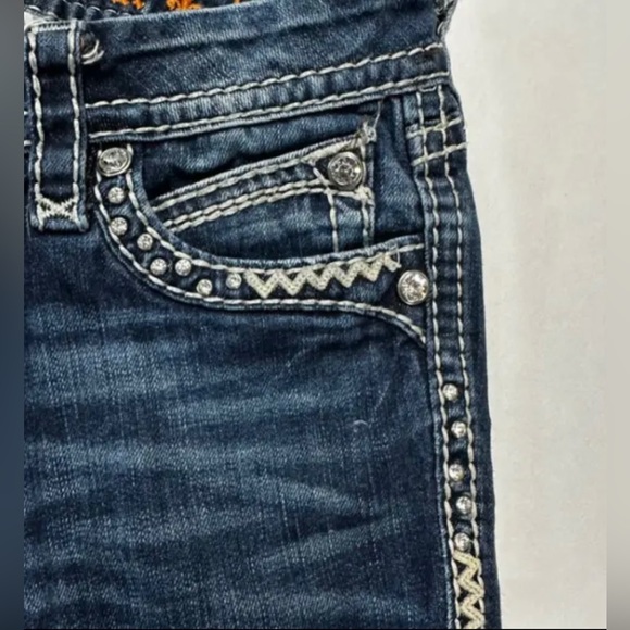 ROCK REVIVAL ELAINA Skinny Jeans Low Rise 28/31 Dark Wash Rhinestone Flip Pocket - Picture 8 of 17